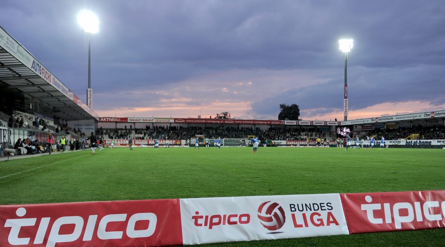 RIED,AUSTRIA,23.AUG.14 - SOCCER - tipico Bundesliga, SV Ried vs SV Groedig. Image shows an overview of the Keine Sorgen Arena and the logo of Tipico. Photo: GEPA pictures/ Florian Ertl