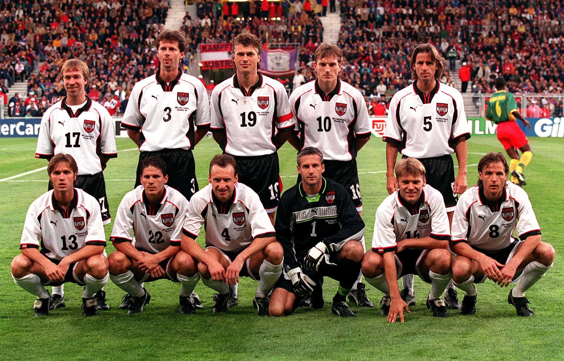 Die Startaufstellung im ersten WM-Spiel 1998 gegen Kamerun