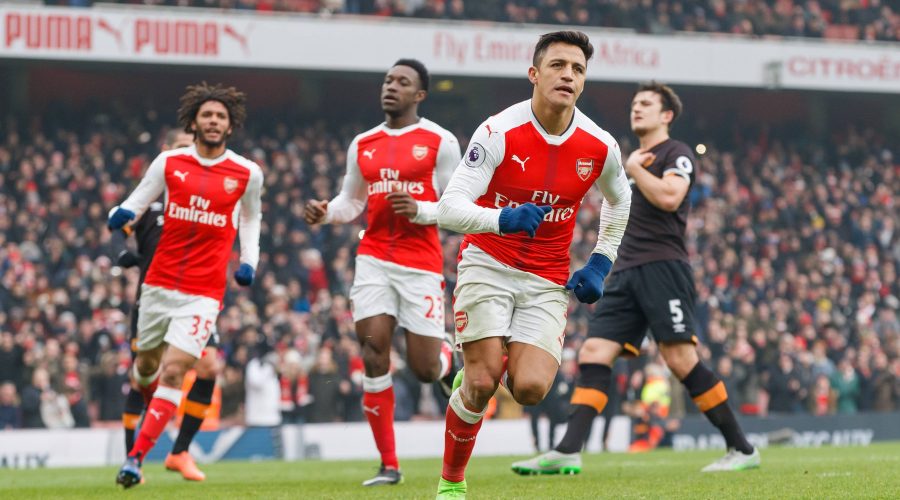 Alexis Sanchez of Arsenal celebrates scoring a goal after making it 2-0 during the Premier League match between Arsenal and Hull City played at The Emirates Stadium, London on 11th February 2017 / Football - Premier League 2016/17 Arsenal v Hull City Emirates Stadium, Hornsey Rd, London, United Kingdom 11 February 2017 Â PUBLICATIONxNOTxINxUKxFRAxNEDxESPxSWExPOLxCHNxJPN BPI_Arsenal_Hull_BQ1_5859.jpg

Alexis Sanchez of Arsenal Celebrates Scoring A Goal After Making It 2 0 during The Premier League Match between Arsenal and Hull City played AT The Emirates Stage London ON 11th February 2017 Football Premier League 2016 17 Arsenal v Hull City Emirates Stage HORNSEY rd London United Kingdom 11 February 2017 Â PUBLICATIONxNOTxINxUKxFRAxNEDxESPxSWExPOLxCHNxJPN BPI_Arsenal_Hull_BQ1_5859 jpg