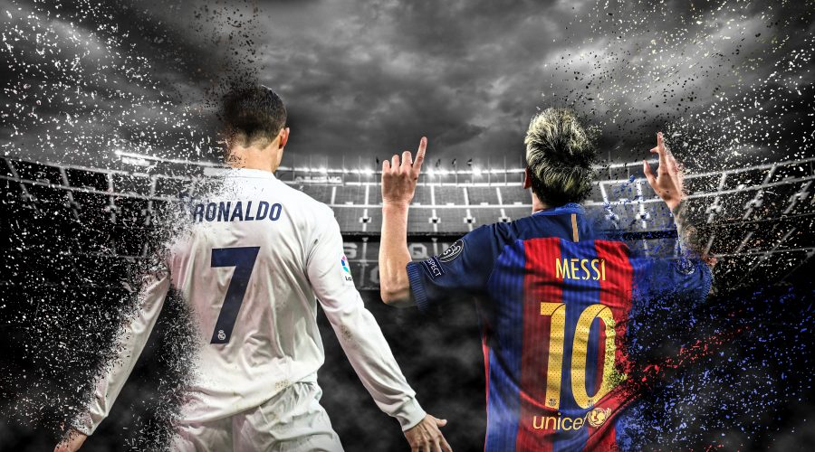GRAZ,AUSTRIA,02.DEC.16 - SOCCER - Primera Division, FC Barcelona vs Real Madrid CF, preview. Image shows the rejoicing of Cristiano Ronaldo (Madrid) and Lionel Messi (Barcelona) in Camp Nou. Keywords: montage, El Clasico, Spain. Photos: GEPA pictures/ Cordon Press/ Ivan Abanades Medina; AMA sports/ Matthew Ashton. Montage: GEPA pictures/ Martin Priebernig - ATTENTION - COPYRIGHT FOR AUSTRIAN CLIENTS ONLY