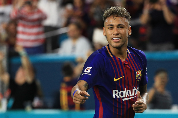 MIAMI GARDENS, FL - JULY 29:  Neymar #11 of Barcelona reacts in the second half against Real Madrid during their International Champions Cup 2017 match at Hard Rock Stadium on July 29, 2017 in Miami Gardens, Florida.  (Photo by Mike Ehrmann/Getty Images)