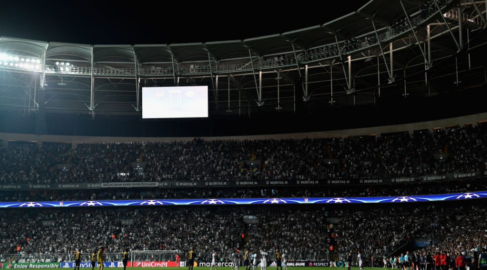 ISTANBUL, TURKEY - SEPTEMBER 26:  General view inside the stadium as some of the flood lights go out  during the UEFA Champions League Group G match between Besiktas and RB Leipzig at Besiktas Park on September 26, 2017 in Istanbul, Turkey.  (Photo by Stuart Franklin/Bongarts/Getty Images)