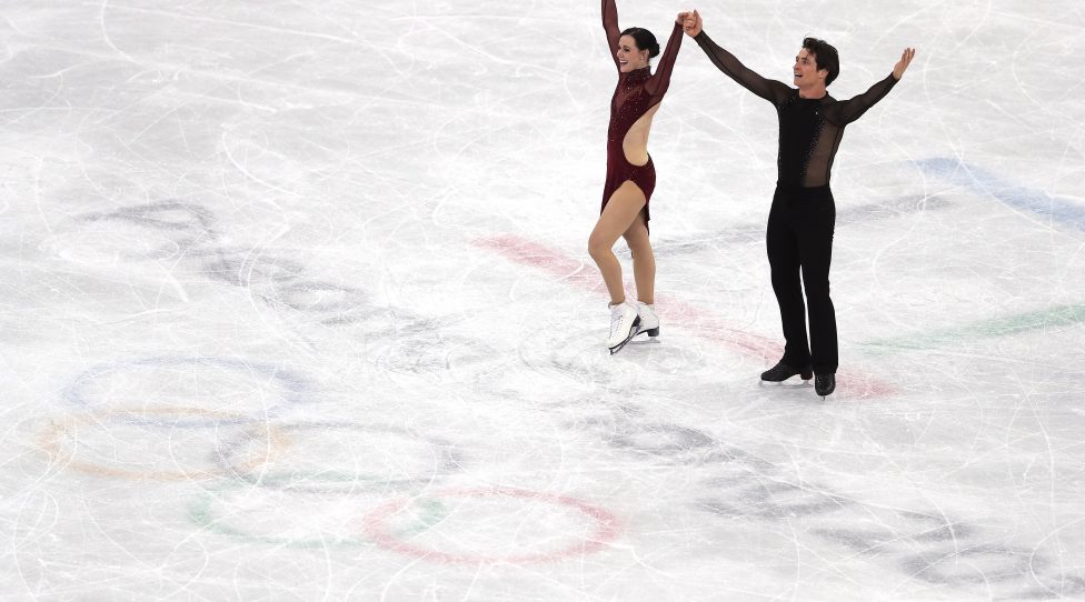 GANGNEUNG, SOUTH KOREA - FEBRUARY 20:  Tessa Virtue and Scott Moir of Canada compete in the Figure Skating Ice Dance Free Dance on day eleven of the PyeongChang 2018 Winter Olympic Games at Gangneung Ice Arena on February 20, 2018 in Gangneung, South Korea.  (Photo by Richard Heathcote/Getty Images)