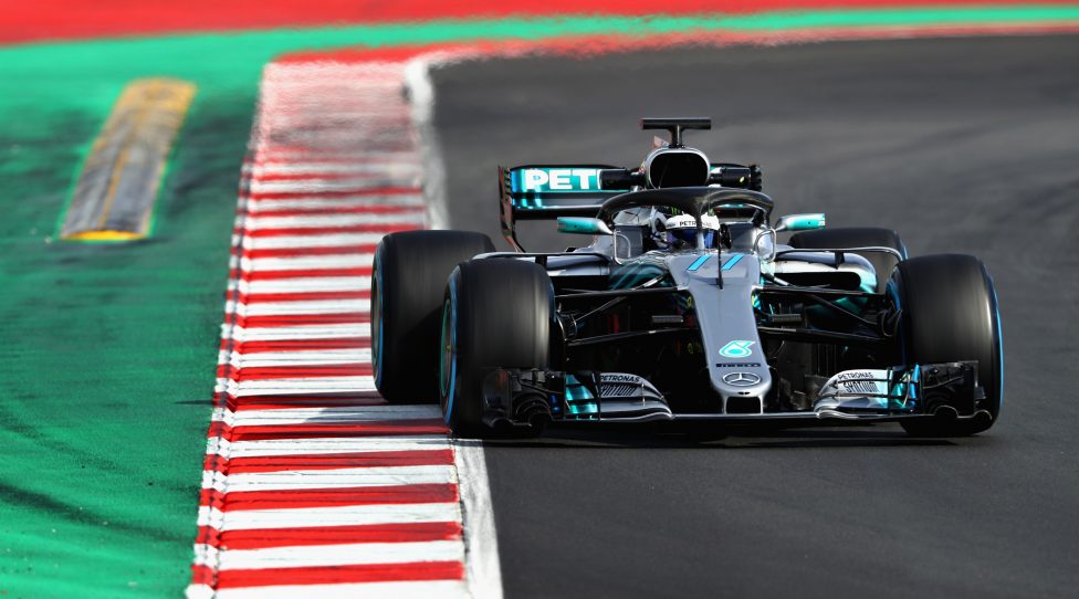MONTMELO, SPAIN - MARCH 09:  Valtteri Bottas driving the (77) Mercedes AMG Petronas F1 Team Mercedes WO9 on track during day four of F1 Winter Testing at Circuit de Catalunya on March 9, 2018 in Montmelo, Spain.  (Photo by Mark Thompson/Getty Images)