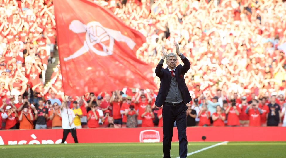 LONDON, ENGLAND - MAY 06:  Arsene Wenger the Arsenal Manager waves to the fans after the Premier League match between Arsenal and Burnley at Emirates Stadium on May 6, 2018 in London, England.  (Photo by David Price/Arsenal FC via Getty Images)
