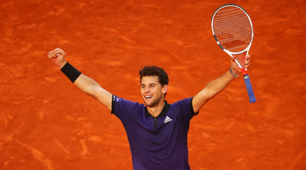 MADRID, SPAIN - MAY 10:  Dominic Thiem of Austria celebrates defeating Roger Federer of Switzerland during day seven of the Mutua Madrid Open at La Caja Magica on May 10, 2019 in Madrid, Spain. (Photo by Julian Finney/Getty Images)