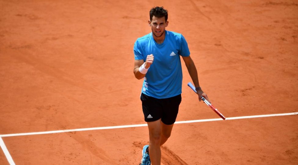 Austria's Dominic Thiem reacts during his men's singles semi-final match against Serbia's Novak Djokovic on day fourteen of The Roland Garros 2019 French Open tennis tournament in Paris on June 8, 2019. (Photo by Martin BUREAU / AFP)        (Photo credit should read MARTIN BUREAU/AFP/Getty Images)