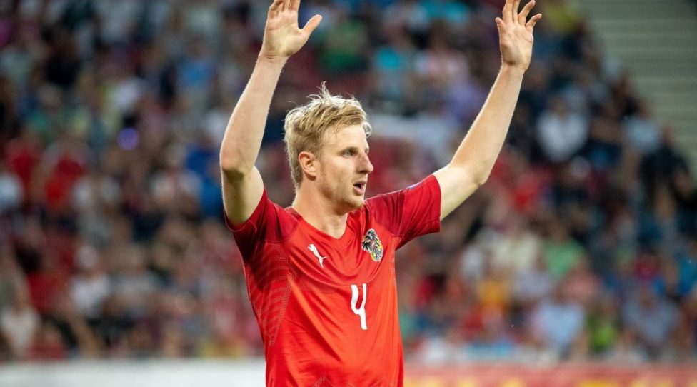 Austria's defender Martin Hinteregger reacts during the UEFA Euro 2020 qualifier Group G football match Austria against Slovenia on June 7, 2019 in Klagenfurt, Austria. (Photo by Dominik ANGERER / APA / AFP) / Austria OUT        (Photo credit should read DOMINIK ANGERER/AFP/Getty Images)