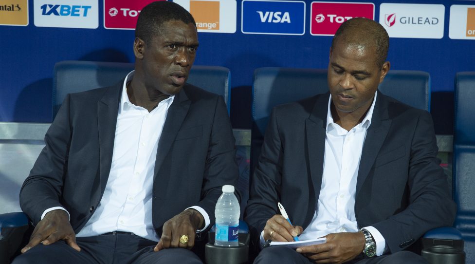 ISMAILIA, EGYPT - JUNE 29: Head Coach Clarence Seedorf (left) and Assistant Coach Patrick Kluivert during the 2019 Africa Cup of Nations Group F match between Cameroon and Ghana at Ismailia Stadium on June 29, 2019 in Ismailia, Egypt. (Photo by Visionhaus)