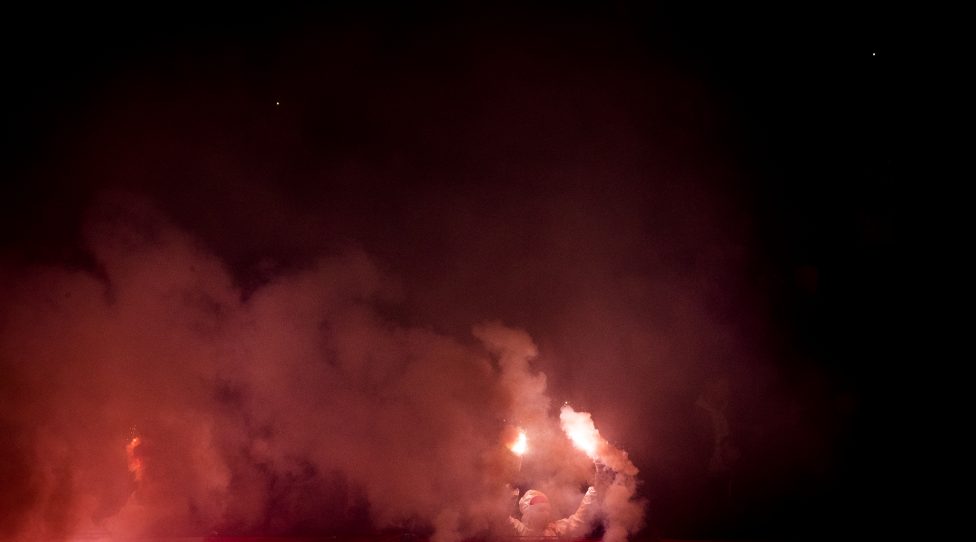 Illustration picture shows Antwerp's supporters with fireworks before a soccer match between Royal Antwerp FC and Standard de Liege, Friday 25 January 2019 in Antwerp, on the 23rd day of the 'Jupiler Pro League' Belgian soccer championship season 2018-2019. BELGA PHOTO JASPER JACOBS        (Photo credit should read JASPER JACOBS/AFP/Getty Images)