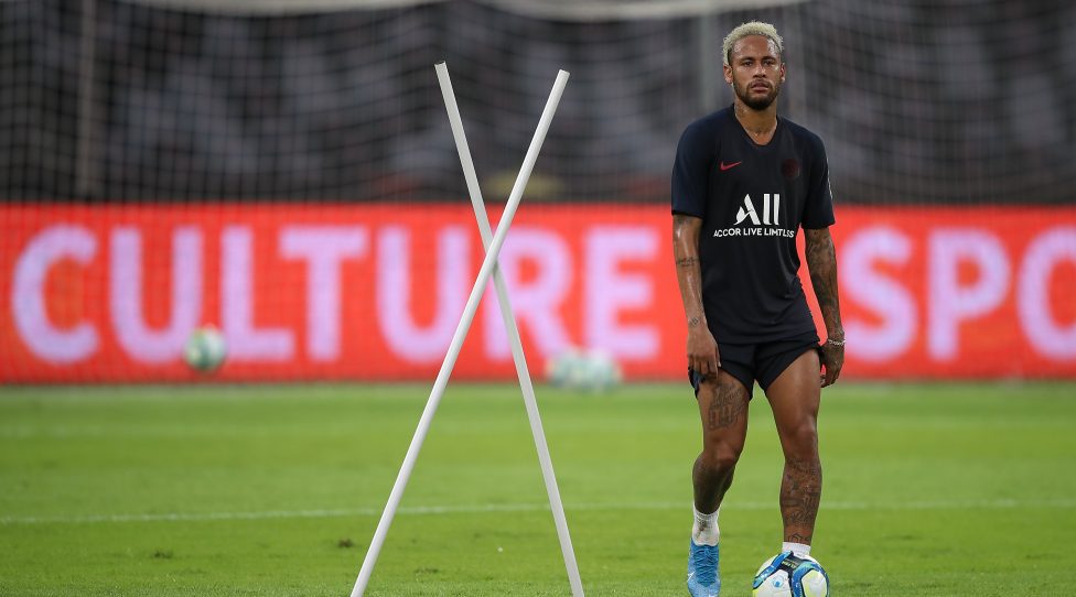SHENZHEN, CHINA - AUGUST 02:  Neymar Jr of Paris Saint-Germain looks during the training session ahead of the French Trophy of Champions football match between Rennes and Paris Saint-Germain at Shenzhen Universiadg Sports Center stadium on August 2, 2019 in Shenzhen, China.  (Photo by Lintao Zhang/Getty Images)