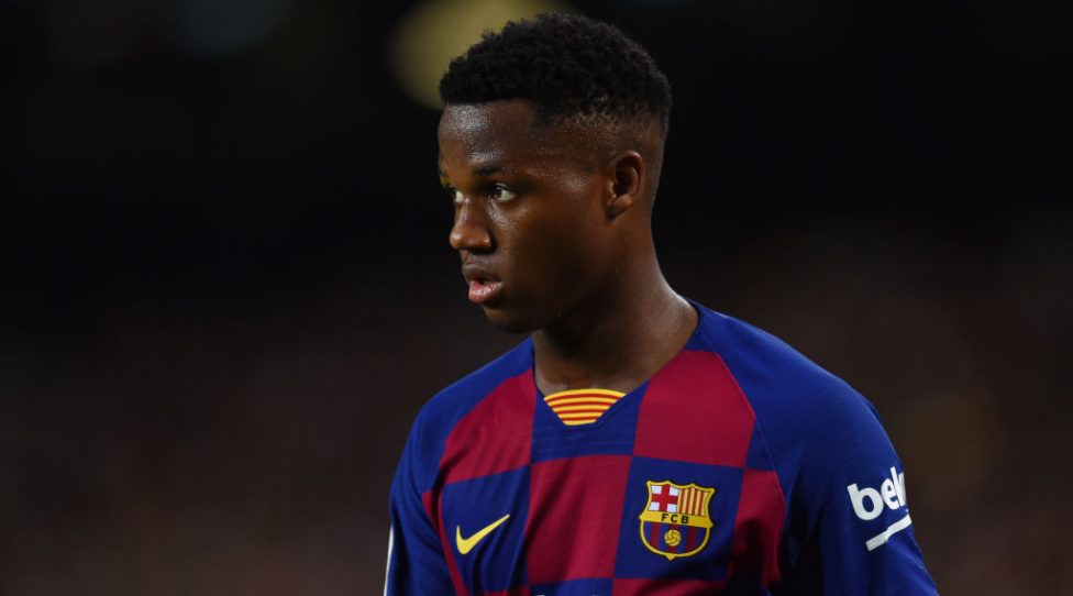 BARCELONA, SPAIN - SEPTEMBER 14:  Anssumane Fati of FC Barcelona looks on during the Liga match between FC Barcelona and Valencia CF at Camp Nou on September 14, 2019 in Barcelona, Spain. (Photo by Alex Caparros/Getty Images)