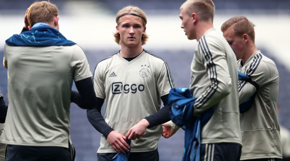 LONDON, ENGLAND - APRIL 29: Kasper Dolberg of Ajax looks on during a training session ahead of their UEFA Champions League Semi Final first leg match against Tottenham Hotspur at Tottenham Hotspur Stadium on April 29, 2019 in London, England. (Photo by Julian Finney/Getty Images)