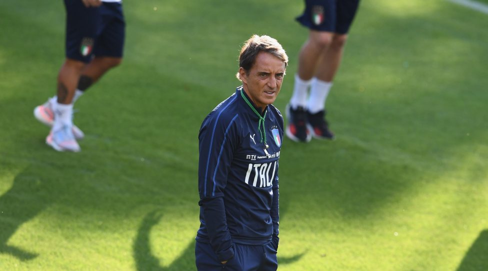 FLORENCE, ITALY - OCTOBER 07:  Head coach Italy Roberto Mancini looks on during a Italy training session at Centro Tecnico Federale di Coverciano on June 7, 2019 in Florence, Italy.  (Photo by Claudio Villa/Getty Images)