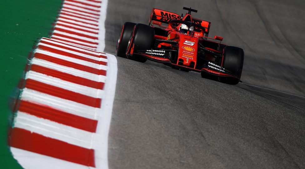 AUSTIN, TEXAS - NOVEMBER 01: Sebastian Vettel of Germany driving the (5) Scuderia Ferrari SF90 on track during practice for the F1 Grand Prix of USA at Circuit of The Americas on November 01, 2019 in Austin, Texas. (Photo by Clive Mason/Getty Images)