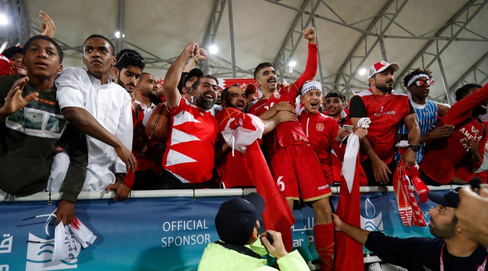 Bahrain's players celebrate after winning the 24th Arabian Gulf Cup Final football match between Bahrain and Saudi Arabia at the Khalifa International Stadium in the Qatari capital Doha on December 8, 2019. (Photo by KARIM JAAFAR / AFP) (Photo by KARIM JAAFAR/AFP via Getty Images)