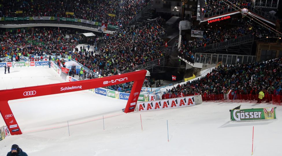 SCHLADMING,AUSTRIA,29.JAN.19 - ALPINE SKIING - FIS World Cup, Nightrace, night slalom, men. Image shows the finish area. Photo: GEPA pictures/ Christian Walgram