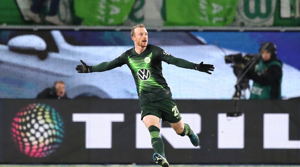 WOLFSBURG, GERMANY - DECEMBER 15: Maximilian Arnold of VfL Wolfsburg celebrates after scoring his team's second goal during the Bundesliga match between VfL Wolfsburg and Borussia Moenchengladbach at Volkswagen Arena on December 15, 2019 in Wolfsburg, Germany. (Photo by Boris Streubel/Bongarts/Getty Images)