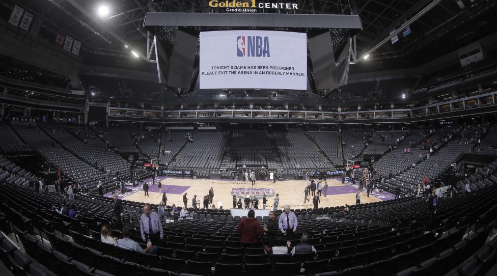 SACRAMENTO, CA - MARCH 12: A shot of the arena after the NBA announces that the game between the New Orleans Pelicans and Sacramento Kings wil be postponed on March 12, 2020 at Golden 1 Center in Sacramento, California. NOTE TO USER: User expressly acknowledges and agrees that, by downloading and or using this photograph, User is consenting to the terms and conditions of the Getty Images Agreement. Mandatory Copyright Notice: Copyright 2020 NBAE (Photo by Rocky Widner/NBAE via Getty Images)