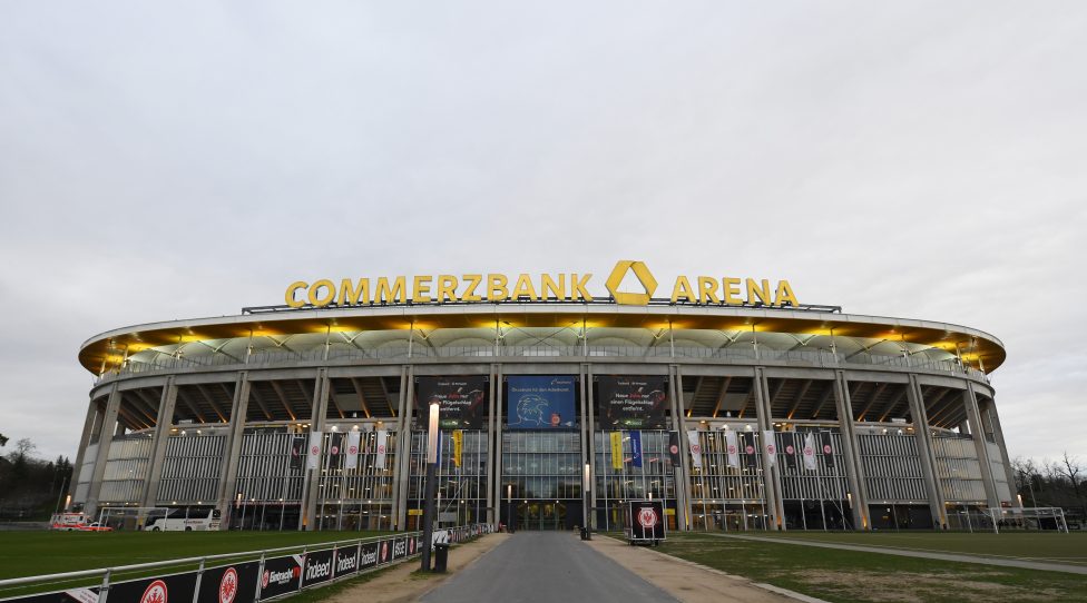 FRANKFURT AM MAIN, GERMANY - MARCH 12: A general view outside the stadium prior to the UEFA Europa League round of 16 first leg match between Eintracht Frankfurt and FC Basel at Commerzbank Arena on March 12, 2020 in Frankfurt am Main, Germany. The match is played behind closed doors as a precaution against the spread of COVID-19 (Coronavirus).  (Photo by Matthias Hangst/Bongarts/Getty Images)