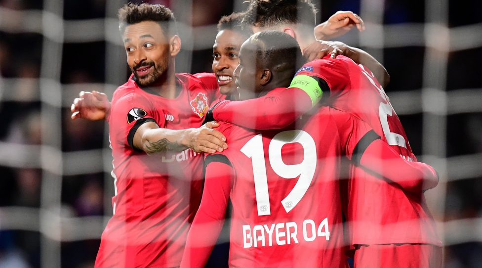 GLASGOW, SCOTLAND - MARCH 12: Kai Havertz of Bayer 04 Leverkusen celebrates  with his team mates after scoring his team's first goal during the UEFA Europa League round of 16 first leg match between Rangers FC and Bayer 04 Leverkusen at Ibrox Stadium on March 12, 2020 in Glasgow, United Kingdom. (Photo by Mark Runnacles/Getty Images)