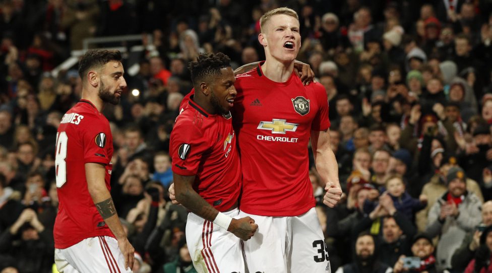 Scott McTominay of Manchester United, ManU celebrates scoring the third goal during the UEFA Europa League match at Old Trafford, Manchester. Picture date: 27th February 2020. Picture credit should read: Darren Staples/Sportimage PUBLICATIONxNOTxINxUK SPI-0517-0052