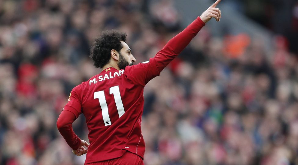 Mohamed Salah of Liverpool celebrates scoring the equaliser during the Premier League match at Anfield, Liverpool. Picture date: 7th March 2020. Picture credit should read: Darren Staples/Sportimage PUBLICATIONxNOTxINxUK SPI-0534-0015
