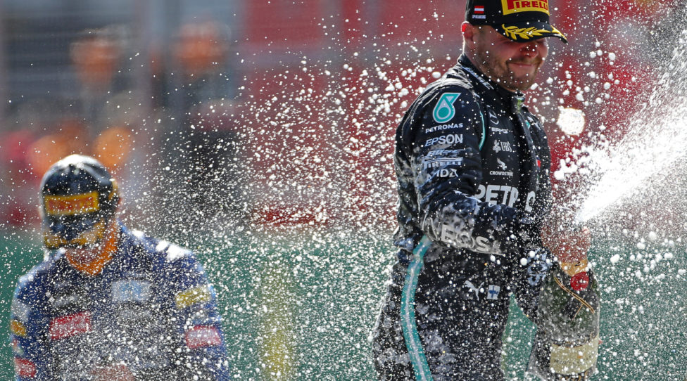 SPIELBERG,AUSTRIA,05.JUL.20 - MOTORSPORTS, FORMULA 1 - Grand Prix of Austria, Red Bull Ring, start of the Formula 1 season. Image shows Valtteri Bottas (FIN/ Mercedes). Keywords: champagne shower. Photo: GEPA pictures/ XPB Images/ Charniaux - ATTENTION - COPYRIGHT FOR AUSTRIAN CLIENTS ONLY