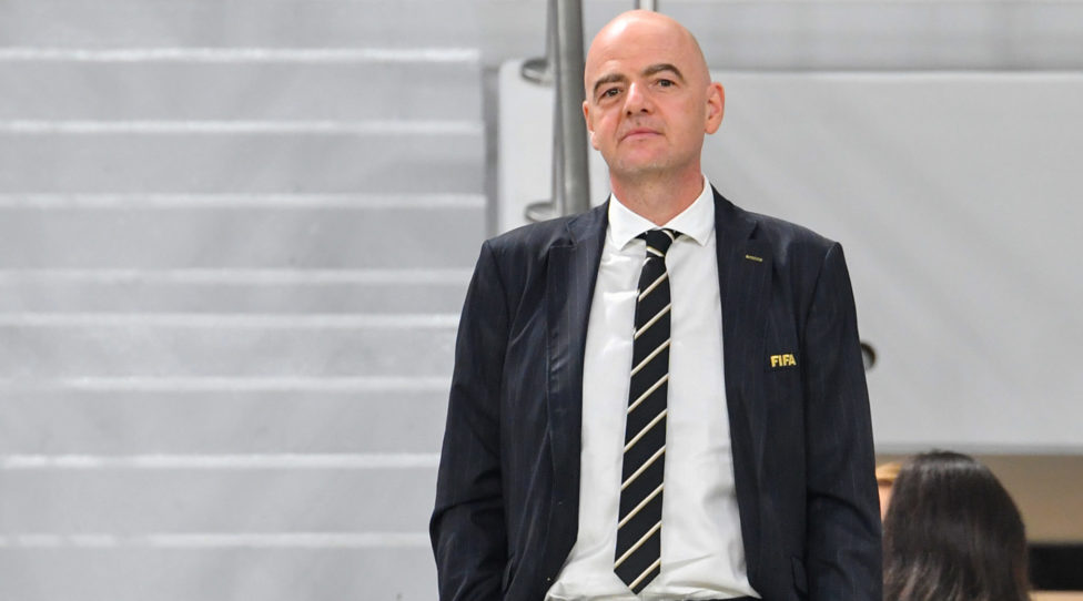 FIFA President Gianni Infantino attends the 2019 FIFA Club World Cup semi-final football match between Brazil's Flamengo and Saudi's al-Hilal at the Khalifa International Stadium in the Qatari capital Doha on December 17, 2019. (Photo by Giuseppe CACACE / AFP) (Photo by GIUSEPPE CACACE/AFP via Getty Images)