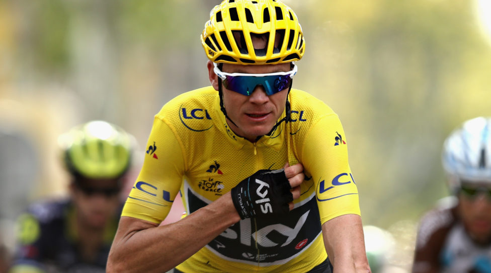 SALON-DE-PROVENCE, FRANCE - JULY 21:  Christopher Froome of Great Britain riding for Team Sky wearing the yellow leaders jersey crosses the finish line on stage nineteen of the 2017 Tour de France, a 222.5km stage from Embrun to Salon-de-Provence on July 21, 2017 in Salon-de-Provence, France.  (Photo by Bryn Lennon/Getty Images)