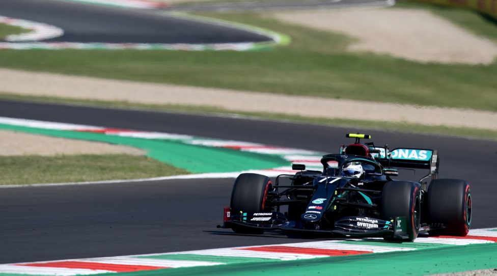 Mercedes' Finnish driver Valtteri Bottas drives during the first practice session at the Mugello circuit ahead of the Tuscany Formula One Grand Prix in Scarperia e San Piero on September 11, 2020. (Photo by Miguel MEDINA / AFP) (Photo by MIGUEL MEDINA/AFP via Getty Images)