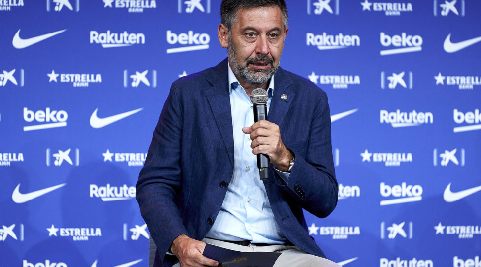 BARCELONA, SPAIN - AUGUST 20: President of FC Barcelona Josep Maria Bartomeu during the press conference of new player Pedro Gonzalez Lopez 'Pedri' unveiling at Camp Nou on August 20, 2020 in Barcelona, Spain. (Photo by Pedro Salado/Quality Sport Images/Getty Images)