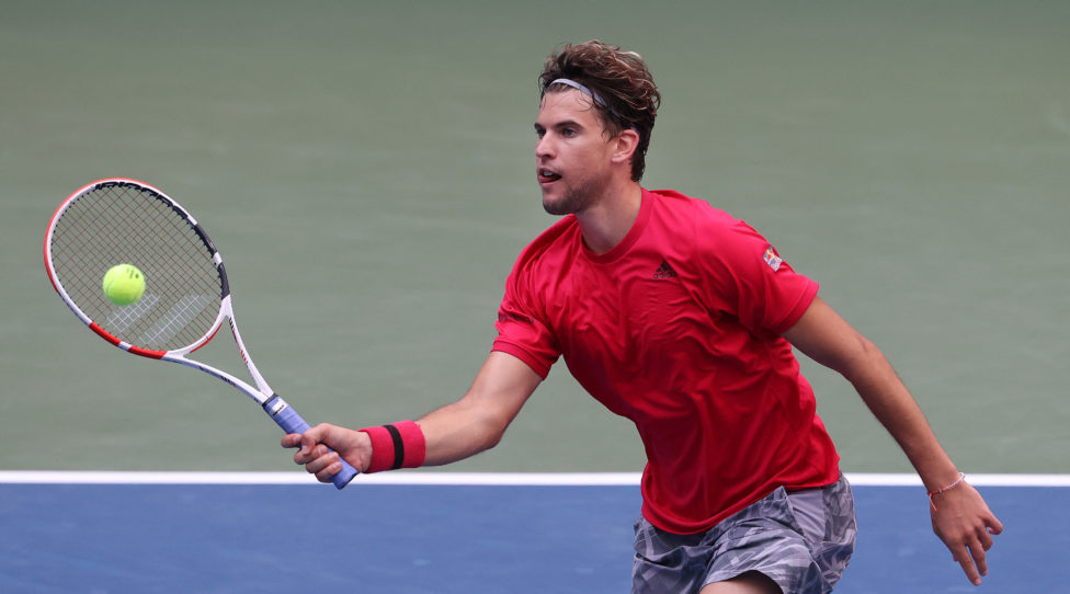 NEW YORK, NEW YORK - SEPTEMBER 07: Dominic Thiem of Austria returns the ball during his Men's Singles fourth round match against Felix Auger-Aliassime of Canada on Day Eight of the 2020 US Open at the USTA Billie Jean King National Tennis Center on September 7, 2020 in the Queens borough of New York City. (Photo by Al Bello/Getty Images)