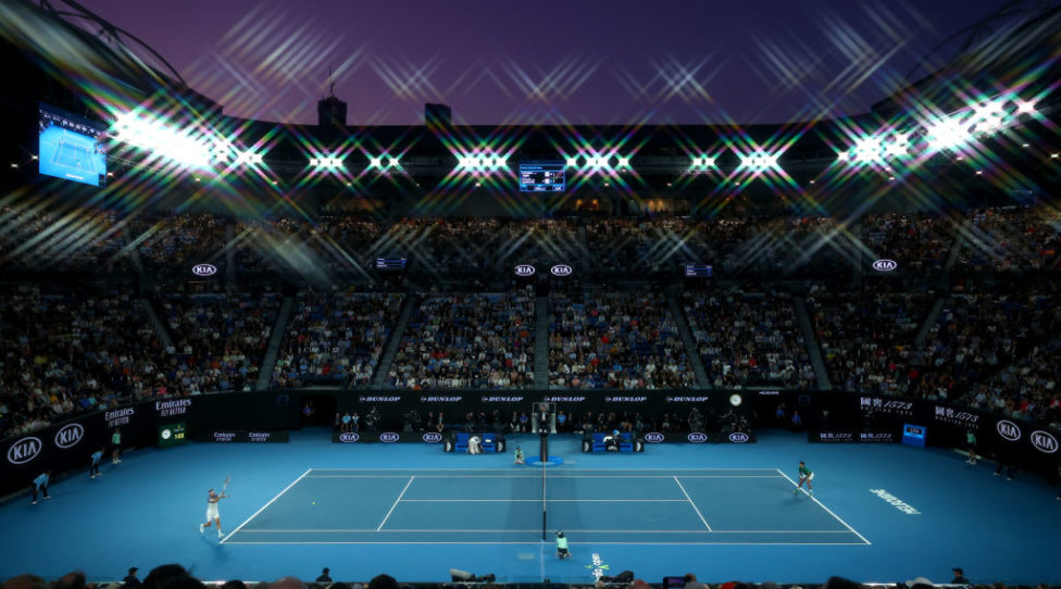 MELBOURNE, AUSTRALIA - FEBRUARY 02: (EDITORS NOTE: A star filter was used in the creation of this image) General view inside Rod Laver Arena during the Men's Singles Final match between Dominic Thiem of Austria and Novak Djokovic of Serbia on day fourteen of the 2020 Australian Open at Melbourne Park on February 02, 2020 in Melbourne, Australia. (Photo by Cameron Spencer/Getty Images)