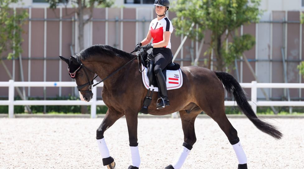 TOKYO,JAPAN,17.JUL.21 - OLYMPICS, EQUESTRIAN, DRESSAGE - Summer Olympic Games 2020 Tokyo, preview, training. Image shows Victoria Max-Theurer (AUT) on Abegglen NRW. Photo: GEPA pictures/ Christian Walgram