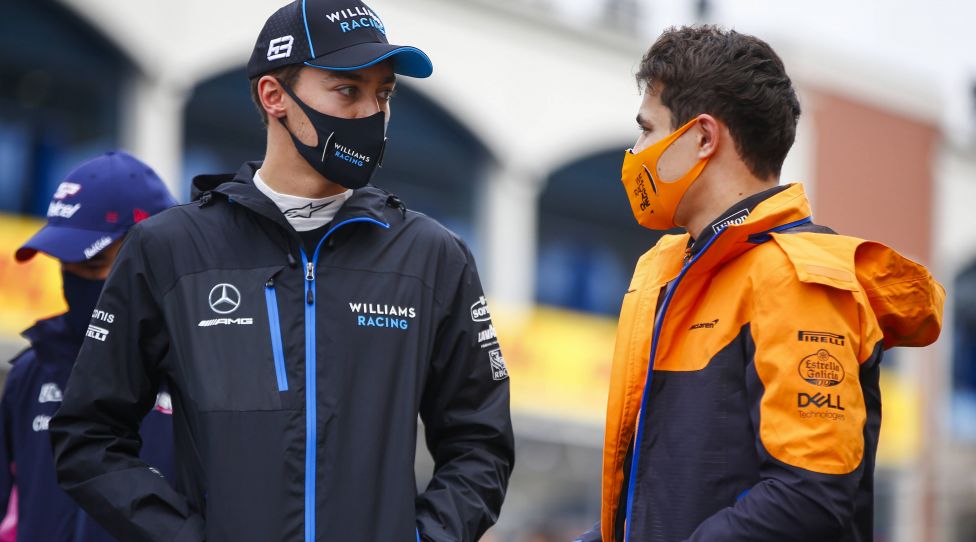 2020 Turkish GP ISTANBUL PARK, TURKEY - NOVEMBER 15: George Russell, Williams Racing, and Lando Norris, McLaren, oon the grid during the Turkish GP at Istanbul Park on Sunday November 15, 2020, Turkey. Photo by Andy Hone / LAT Images Images PUBLICATIONxINxGERxSUIxAUTxHUNxONLY GP2014_105210_ONZ7680