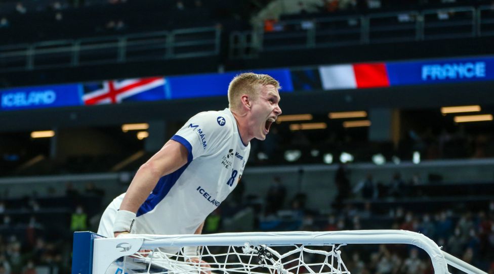 France v Iceland: Main Round Group 1 - Men s EHF EURO 2022 Ellidi Vidarsson of Iceland celebrate after the Men s EHF EURO 2022 Main Round Group 1 match between France and Iceland at MVM Dome Multifunctional Arena on January 22, 2022 in Budapest, Hungary. SanjinxStrukic/PIXSELL