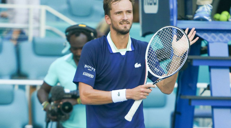 Tennis, ATP-Turnier in Miami  March 29, 2022, Austin, Texas, United States: Daniil Medvedev RUS reacts after winning his match during the men s fourth round at the Miami Open presented by Itau at Hard Rock Stadium in Miami Gardens, Florida. Austin United States - ZUMAw109 20220329_zap_w109_009 Copyright: xDebbyxWongx