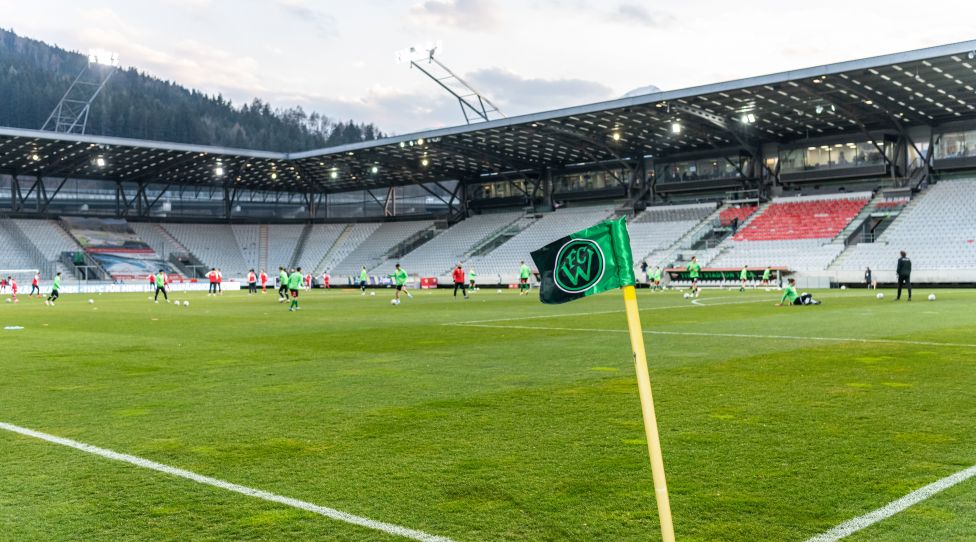 INNSBRUCK,AUSTRIA,04.MAR.22  - SOCCER - ADMIRAL 2. Liga, FC Wacker Innsbruck vs SK Vorwaerts Steyr. Image shows a feature with a corner flag. Keywords: stadium Photo: GEPA pictures/ Daniel Schoenherr