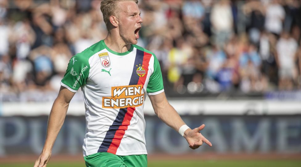 WOLFSBERG,AUSTRIA,21.MAY.22 - SOCCER - ADMIRAL Bundesliga, championship group, Wolfsberger AC vs SK Rapid Wien. Image shows the rejoicing of Marco Gruell (Rapid). Photo: GEPA pictures/ Wolfgang Jannach