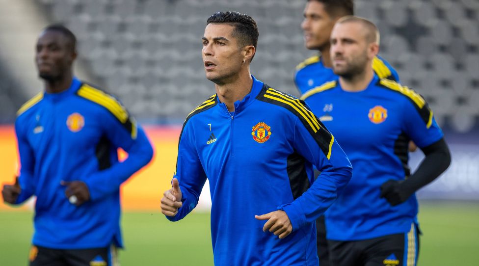 Manchester United, ManU UEFA Champions League Training Session Cristiano Ronaldo 7 of Manchester United and the Manchester United players warm up during the training session ahead of the European Champions League fixture between Young Boys v Manchester United at Stade de Suisse, Wankdorf, Switzerland on 13 September 2021. Editorial use only PUBLICATIONxNOTxINxUK , Copyright: xNigelxKeenex PSI-13611-0010