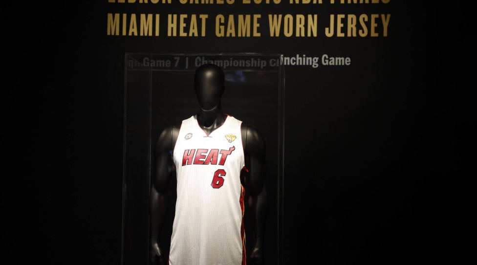 LeBron James 2013 NBA Finals Miami Heat game worn jersey in Game 7 of the championship clinching game is on display for The One collection at Sotheby s on Friday, January 20, 2023 in New York City. PUBLICATIONxINxGERxSUIxAUTxHUNxONLY NYP20230120103 JohnxAngelillo