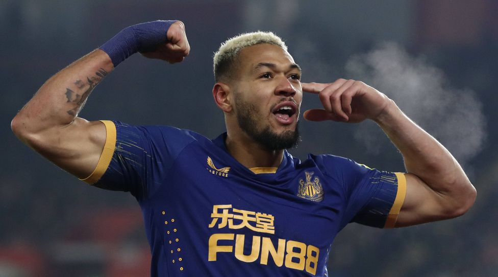 Southampton, England, 24th January 2023. Joelinton of Newcastle United celebrates after scoring the opening goal during the Carabao Cup match at St Mary s Stadium, Southampton. Picture credit should read: Paul Terry / Sportimage PUBLICATIONxNOTxINxUK SPI-2184-0040