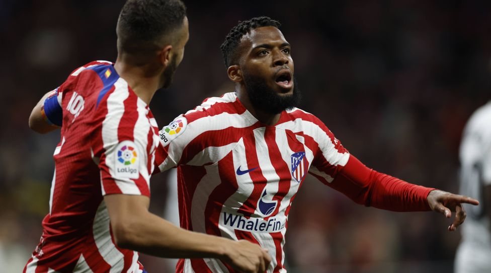 Mandatory Credit: Photo by Pressinphoto/Shutterstock 13833527z Thomas Lemar of Atletico de Madrid celebrates after scoring goal Atletico de Madrid v Valencia CF, La Liga, date 26. Football, Civitas Metropolitano Stadium, Madrid, Spain - 18 March 2023 EDITORIAL USE ONLY No use with unauthorised audio, video, data, fixture lists outside the EU, club/league logos or live services. Online in-match use limited to 45 images 15 in extra time. No use to emulate moving images. No use in betting, games or single club/league/player publications/services. Atletico de Madrid v Valencia CF, La Liga, date 26. Football, Civitas Metropolitano Stadium, Madrid, Spain - 18 March 2023 EDITORIAL USE ONLY No use with unauthorised audio, video, data, fixture lists outside the EU, club/league logos or live services. Online in-match use limited to 45 images 15 in extra time. No use to emulate moving images. No use in betting, games or PUBLICATIONxINxGERxSUIxAUTxHUNxGRExMLTxCYPxROUxBULxUAExKSAxONLY Copyright: xPressinphoto/Shutterstockx 13833527z