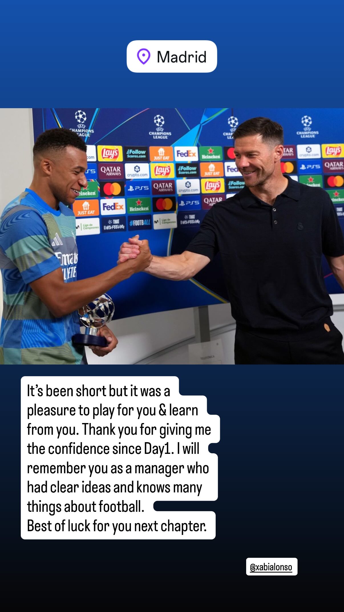 Kylian Mbappe verabschiedet Xabi Alonso | Quelle: Instagram