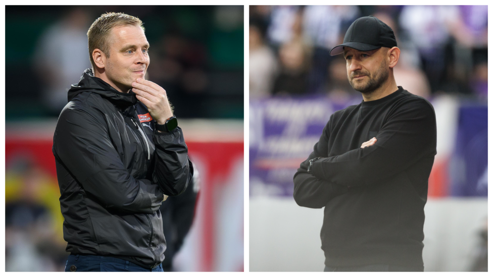 Rapid-Trainer Johannes Hoff Thorup (links) und Austria-Trainer Stephan Helm (rechts)